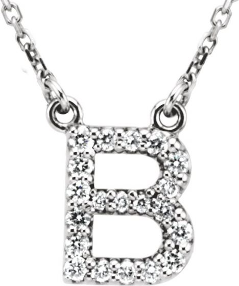 14K White Initial B 1/8 CTW Diamond 16 Necklace