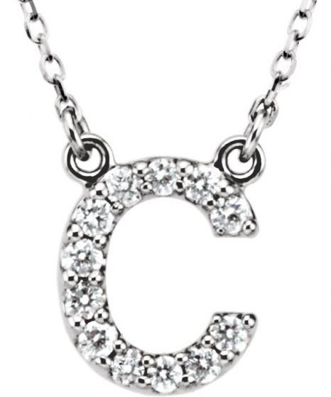 14K White Initial C 1/8 CTW Diamond 16 Necklace