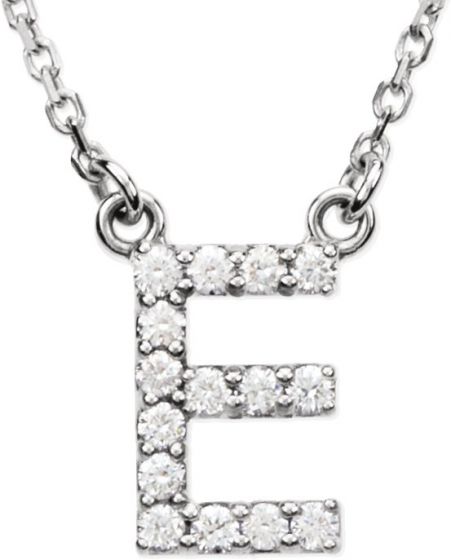 14K White Initial E 1/8 CTW Diamond 16 Necklace