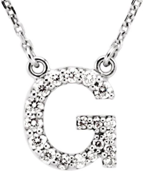 14K White Initial G 1/8 CTW Diamond 16 Necklace