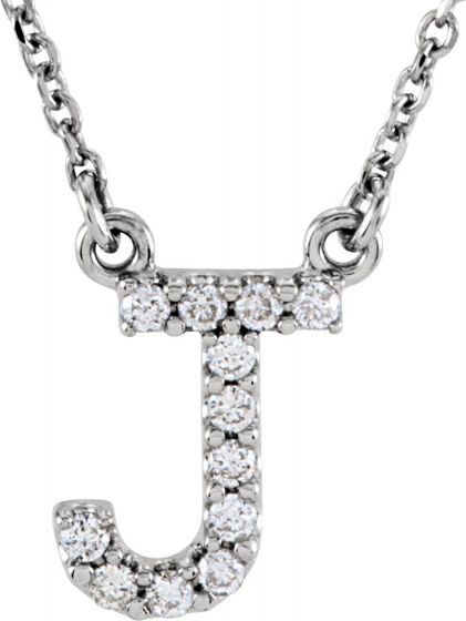 14K White Initial J 1/8 CTW Diamond 16 Necklace