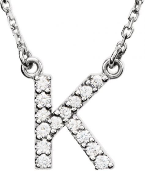 14K White Initial K 1/8 CTW Diamond 16 Necklace