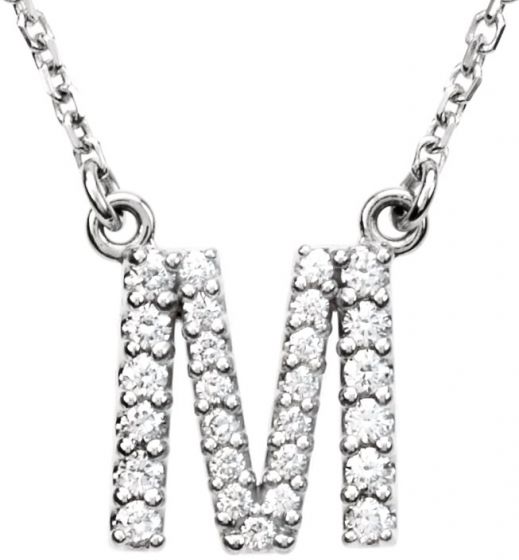14K White Initial M 1/6 CTW Diamond 16 Necklace