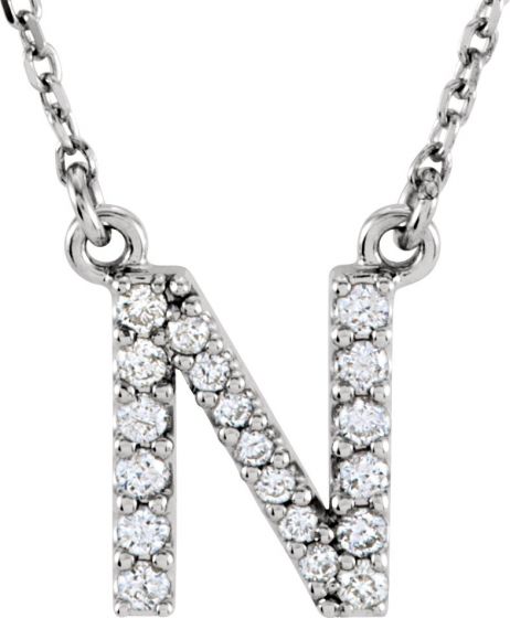 14K White Initial N 1/8 CTW Diamond 16 Necklace