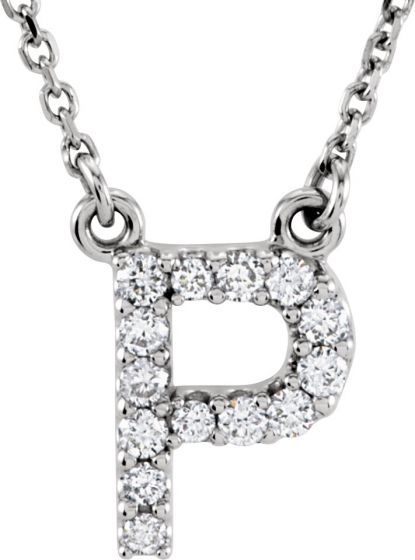 14K White Initial P 1/8 CTW Diamond 16 Necklace