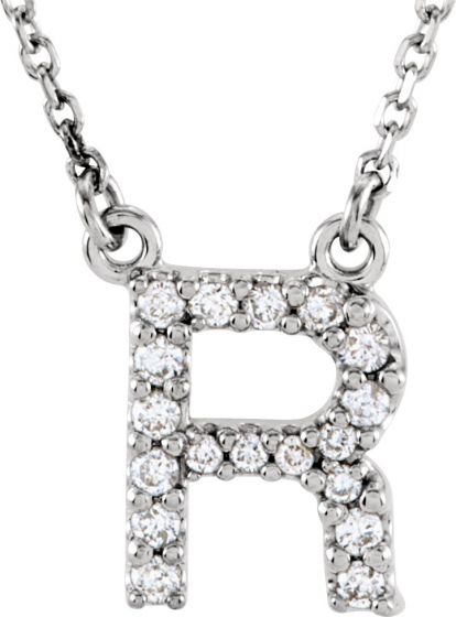 14K White Initial R 1/8 CTW Diamond 16 Necklace