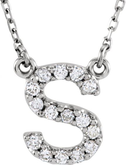 14K White Initial S 1/8 CTW Diamond 16 Necklace