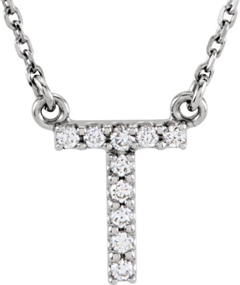 14K White Initial T .08 CTW Diamond 16 Necklace