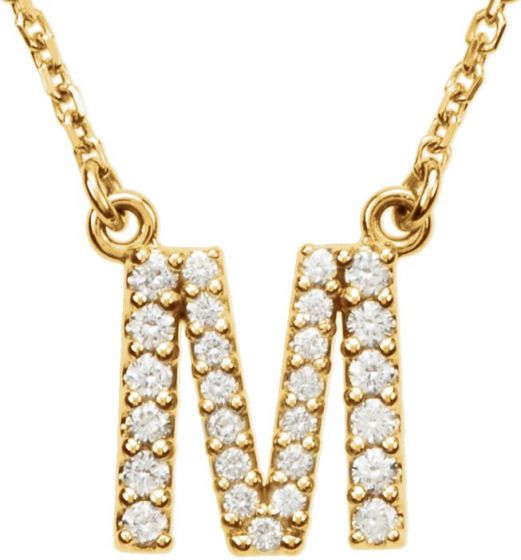 14K Yellow Initial M 1/6 CTW Diamond 16 Necklace