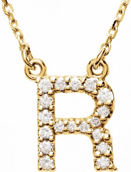 14K Yellow Initial R 1/8 CTW Diamond 16 Necklace