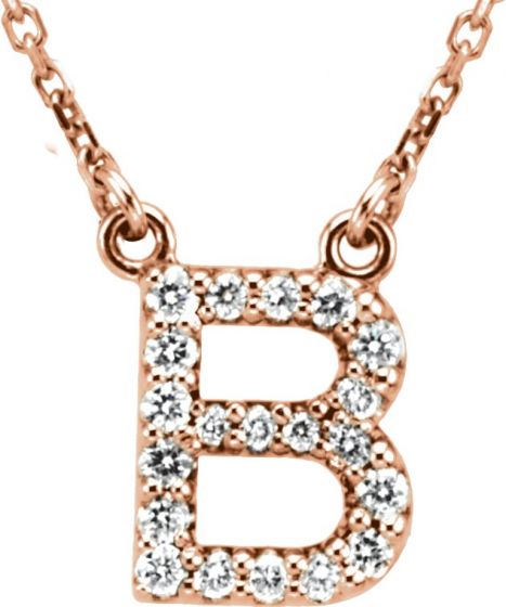 14K Rose Initial B 1/8 CTW Diamond 16 Necklace