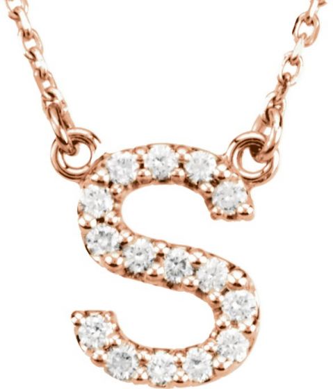 14K Rose Initial S 1/8 CTW Diamond 16 Necklace