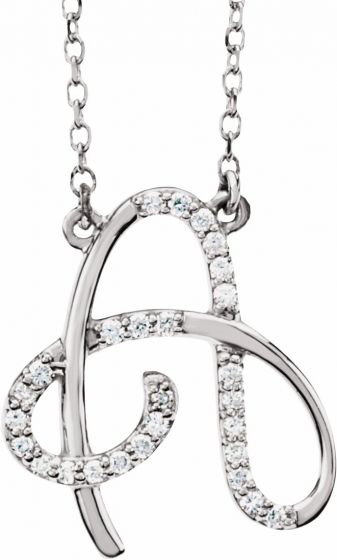 14K White 1/10 CTW Diamond Initial A 16 Necklace