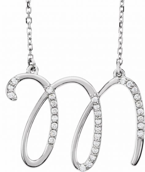 14K White 1/10 CTW Diamond Initial M 16 Necklace