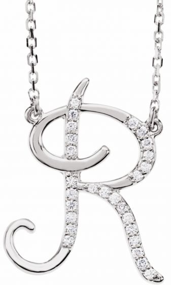 14K White 1/10 CTW Diamond Initial R 16 Necklace