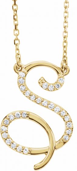 14K Yellow 1/8 CTW Diamond Initial S 16 Necklace