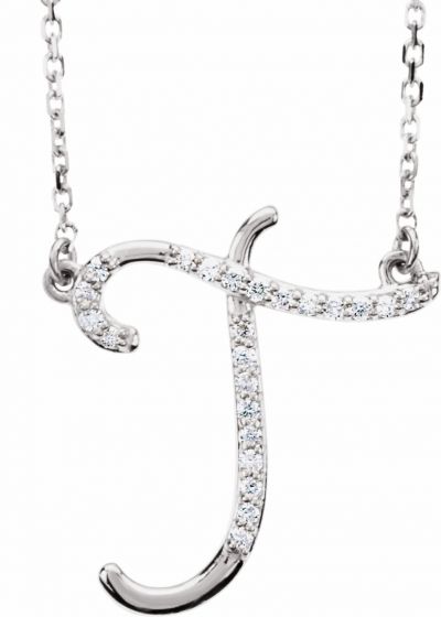 14K White 1/10 CTW Diamond Initial T 16 Necklace