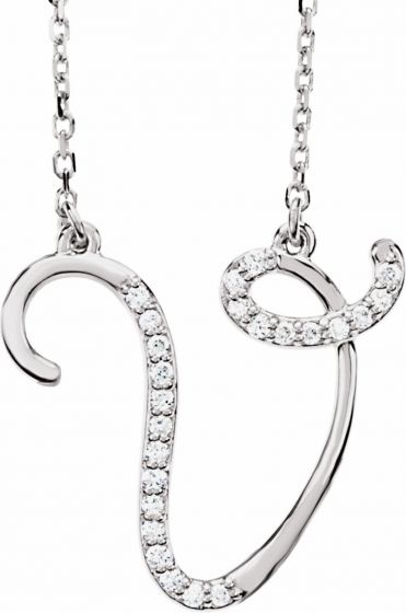 14K White 1/10 CTW Diamond Initial V 16 Necklace