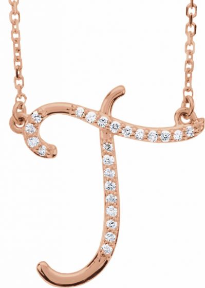 14K Rose 1/10 CTW Diamond Initial T 16 Necklace