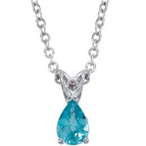 14K White 7x5 mm Blue Zircon 18 Necklace