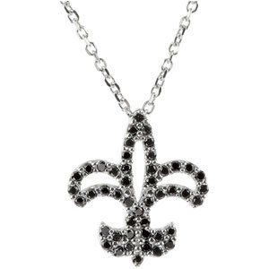 14K White 1/4 CTW Black Diamond Fleur-de-Lis 16 Necklace