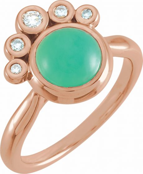 14K Rose Chrysoprase & 1/8 CTW Diamond Ring