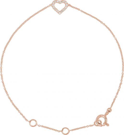 14K Rose .06 CTW Diamond Heart 7 Bracelet