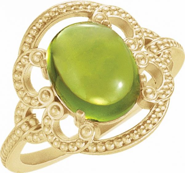 14K Yellow Peridot Granulated Design Ring
