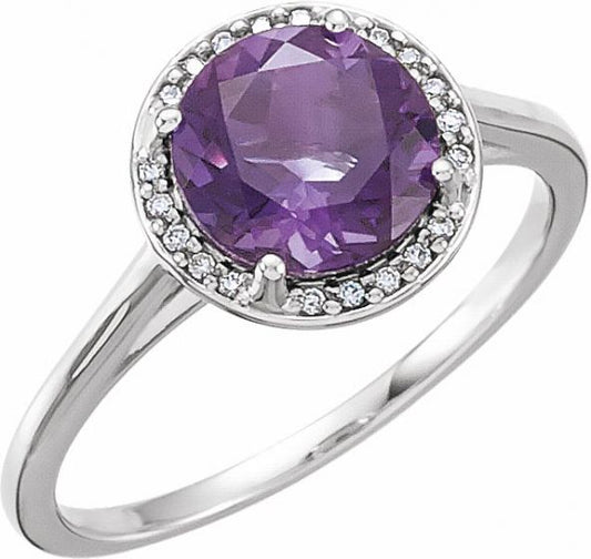 14K White Amethyst & .05 CTW Diamond Ring