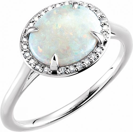 14K White Opal & .06 CTW Diamond Ring