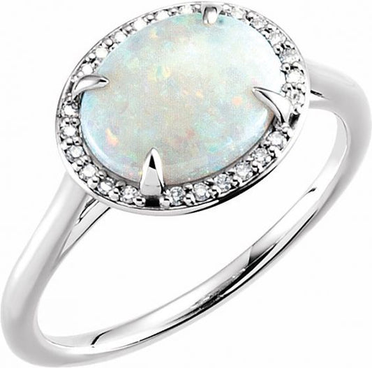 14K White Opal & .06 CTW Diamond Ring