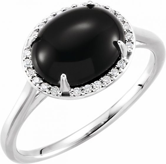 14K White Onyx & .06 CTW Diamond Ring