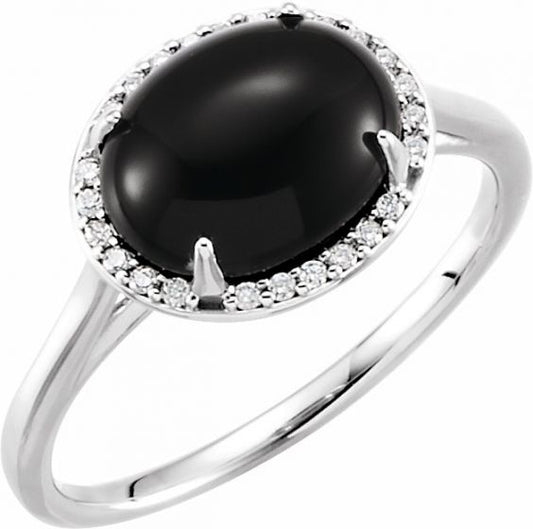 14K White Onyx & .06 CTW Diamond Ring