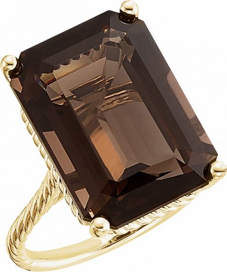 14K Yellow Smoky Quartz Rope Ring