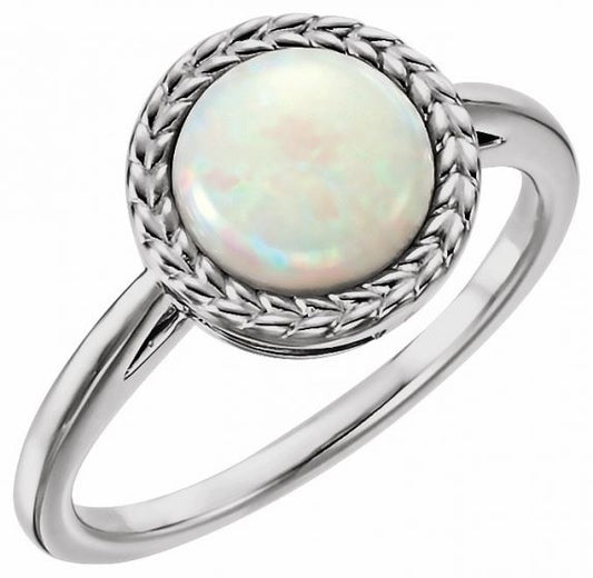 14K White Opal Ring