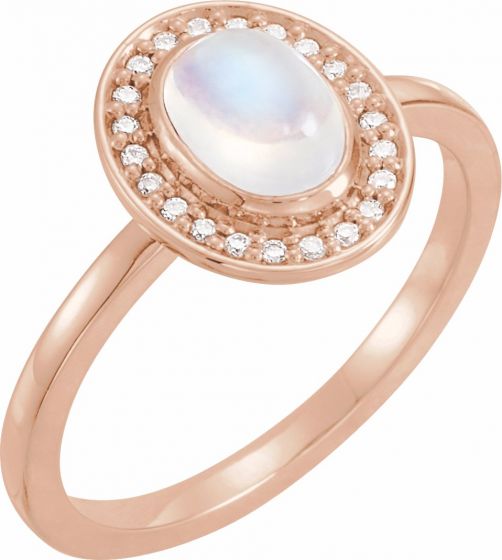 14K Rose Rainbow Moonstone & .08 CTW Diamond Halo-Style Ring