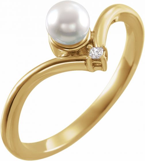 14K Yellow Akoya Cultured Pearl & .025 CTW Diamond Ring