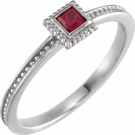 14K White Ruby Stackable Family Ring