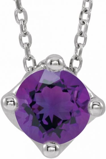 14K White Amethyst Solitaire 16-18 Necklace