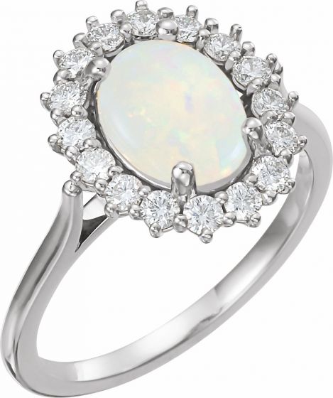 14K White Opal & 1/2 CTW Diamond Ring