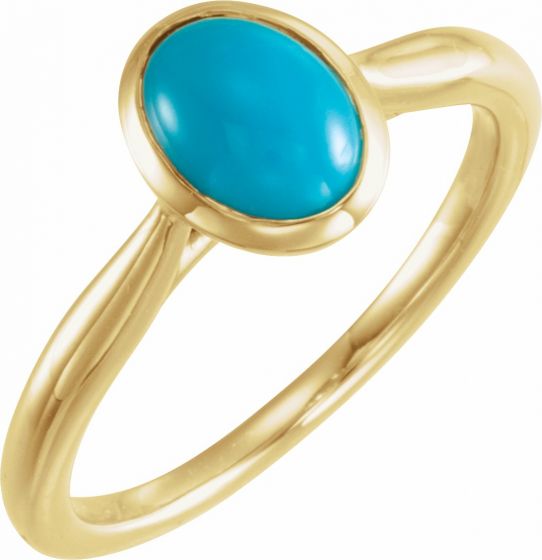 14K Yellow 8x6 mm Oval Cabochon Turquoise Ring