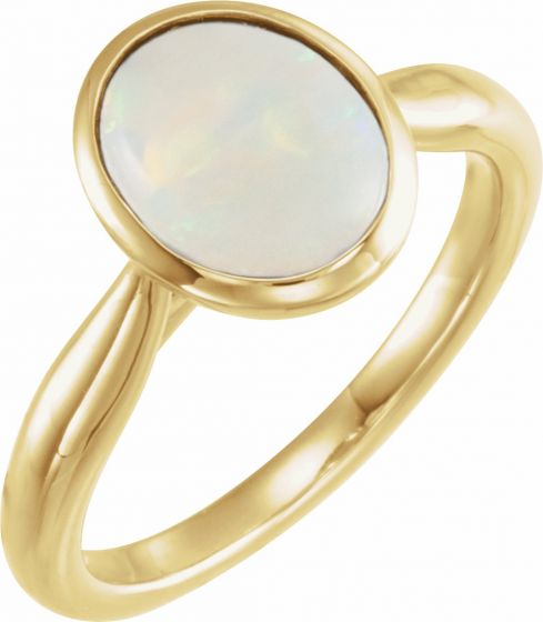 14K Yellow 10x8 mm Oval Cabochon Ethiopian Opal Ring