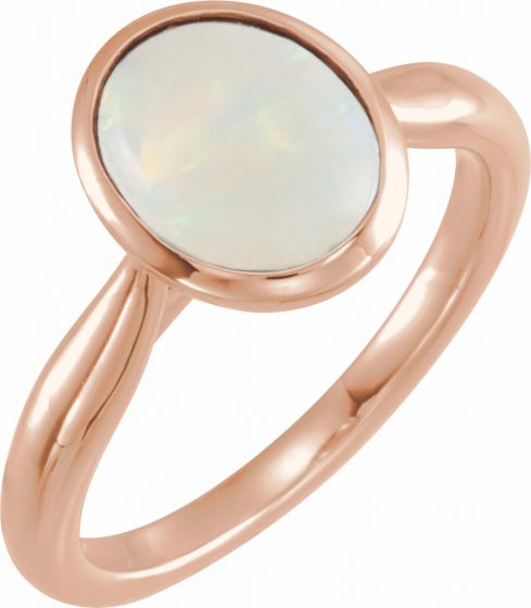 14K Rose 10x8 mm Oval Cabochon Ethiopian Opal Ring