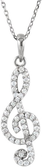 14K White 1/4CTW Diamond Petite Treble Clef 16 Necklace