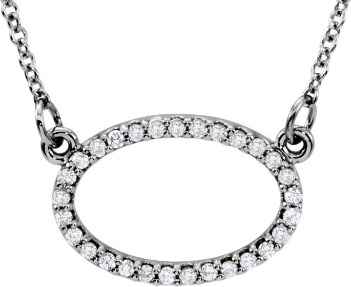 14K White 1/8 CTW Diamond Horizontal Oval 16 Necklace