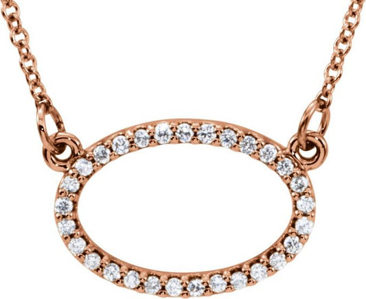 14K Rose 1/8 CTW Diamond Horizontal Oval 16 Necklace