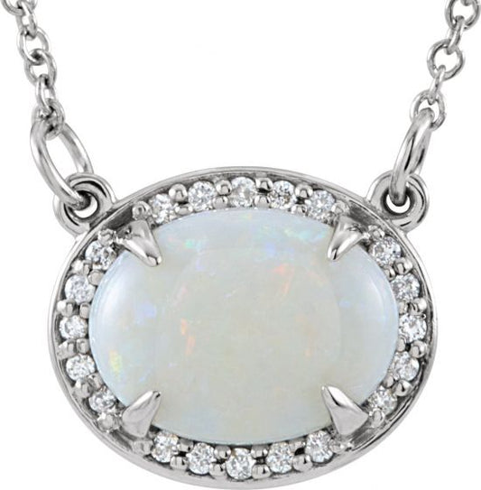 14K White Opal & .05 CTW Diamond Halo-Style 16 1/2 Necklace