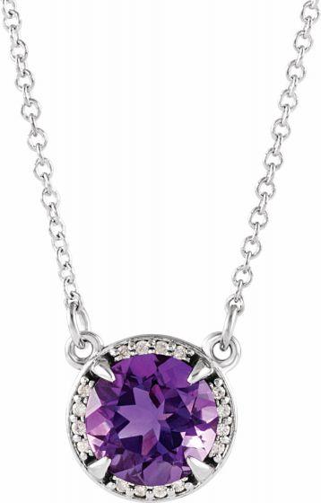 14K White 8 mm Round Amethyst & .05 CTW Diamond 16 Necklace