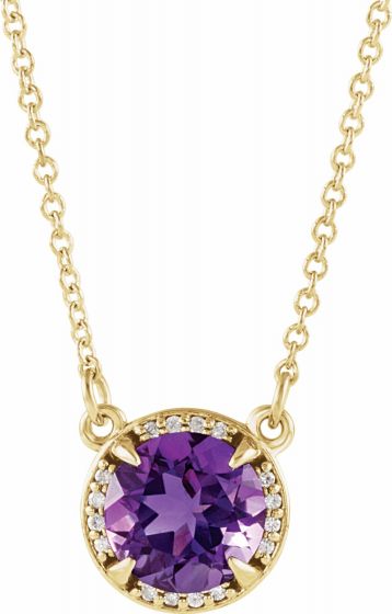 14K Yellow 8 mm Round Amethyst & .05 CTW Diamond 16 Necklace
