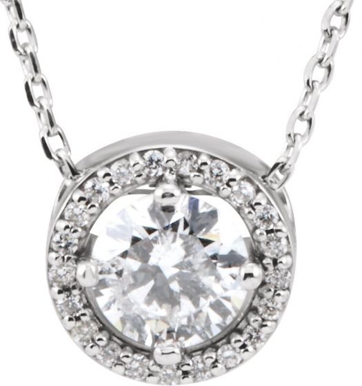 14K White 1/2 CTW Diamond Halo-Style 16 Necklace